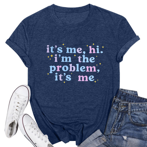It's Me Hi I'm The Problem It's Me Shirt for Women Country Music Shirt Concert Tshirts Funny Vintage Shirt Short Sleeve Fans Gift Tee Top Blue