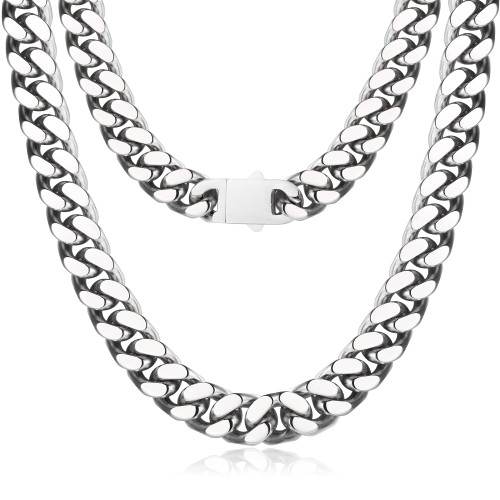 Krfy Silver Chain for Men Boys 18K Gold Plated 316L Stainless Steel Miami Cuban Link Chain for Women 12mm Diamond Cut Mens Chunky Thick Cuban Link Chain Necklace 26 Inches