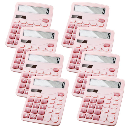 Konohan 8 Pieces 12-Digit Calculator, Solar Basic Desktop Calculator Large Display Electronic Calculators Dual Power Handheld Calculator for Home Office School (Pink)
