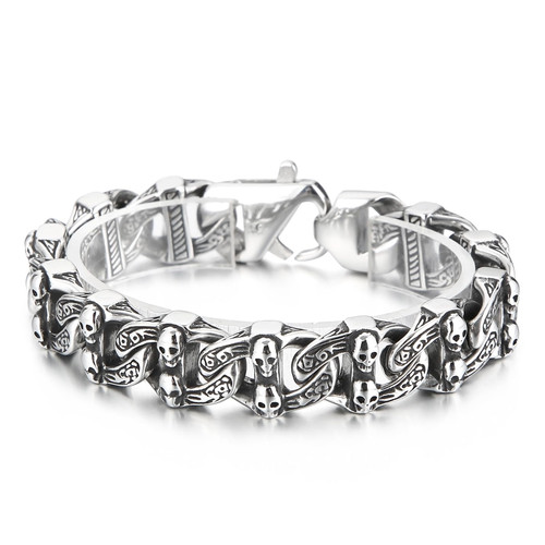 Klapgo Stainless Steel Gothic Skull Linked Chain Bracelet,Cool Biker Gothic Bracelet for Men and Women Klapgo Stainless Steel Gothic Skull Linked Chain Bracelet,Cool Biker Gothic Bracelet for Men and Women