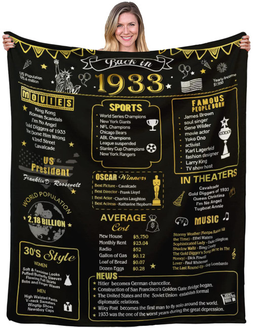 90th Birthday Gifts For Women Men Blanket, Gifts For 90th Birthday Decorations, 1933 Birthday Gifts For Her,90 Years Old Gift for Mom Dad Grandparents, 90th Birthday Gifts Ideas Back in 1933 60"X50"
