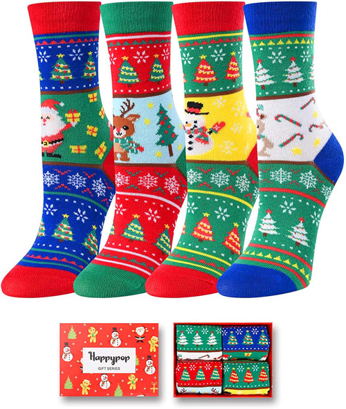 HAPPYPOP Funny Christmas Socks for Boys Girls, Gnome Reindeer Santa Socks Holiday Socks, Christmas Gifts Santa Gifts Stocking Stuffers for Kids