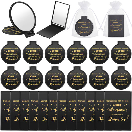 Geetery 48 Sets Compact Mirror Bulk Inspirational Pocket Mirror Small Pocket Mirror for Women Mini Hand Mirror Folding Makeup Mirror with 48 White Gift Bags for Women Girls Coworker Friends Gifts