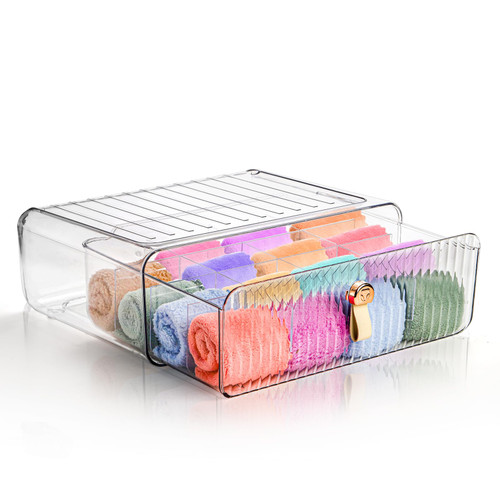 Fasmov Sock Underwear Organizer Dividers,16 Cell Clear Stackable Closet Organzier, Plastic Underwear Organziers, Dresser Organizer Bins Stackable Closet Organizers for Underwear, Socks, Lingerie, Ties