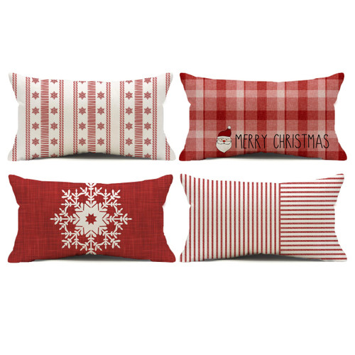 Red Striped Christmas Decorations Pillow Covers 12x20 Set of 4 Stripes Snowflake Buffalo Plaid Santa Claus Merry Christmas Winter Holiday Farmhouse Decor Throw Pillows Cushion Case FC118-12