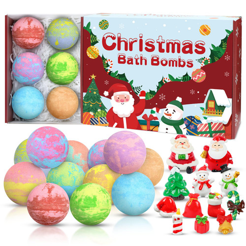 12 PCS Christmas Bath Bombs for Kids with Surprise Toys Inside, Christmas Bubble Bath Bomb Funny Bathbombs Christmas Gifts Set for Women Kids Girls Boys