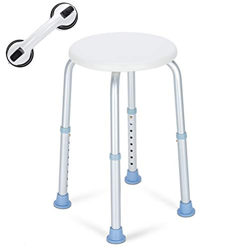 OasisSpace Shower Stool, Heavy Duty Adjustable Bath Chair with Free Grab Bar, Medical Tool Free Anti-Slip Bathtub Seat Bench Lightweight and Durable for Elderly, Senior, Handicap, Disabled Round