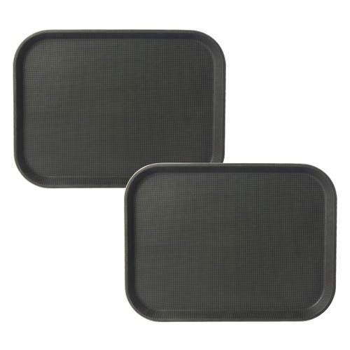 CURTA 2-Pack Restaurant Grade Non-Slip Trays, NSF, 16 Inch x 12 Inch, Plastic Rubber Lined Anti-Skid Rectangular Serving Tray, Black