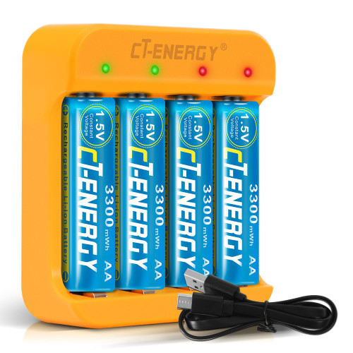 CT-ENERGY Rechargeable AA Batteries and Charger Kit,Rechargeable Double A Lithium Batteries 4 Pack 3300mWh,1.5V Household Battery Charger Lithium of AA AAA CT-ENERGY Rechargeable AA Batteries and Charger Kit,Rechargeable Double A Lithium Batteries 4 Pack 3300mWh,1.5V Household Battery Charger Lithium of AA AAA