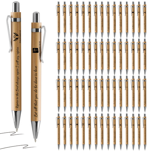 60 Pcs Bible Verse Ballpoint Pens Bamboo Christian Pen Wooden Retractable Bible Pen Inspirational Scripture Ballpoint Motivational Pen for Religious Pastor Gift Office School Supplies(12 Styles)