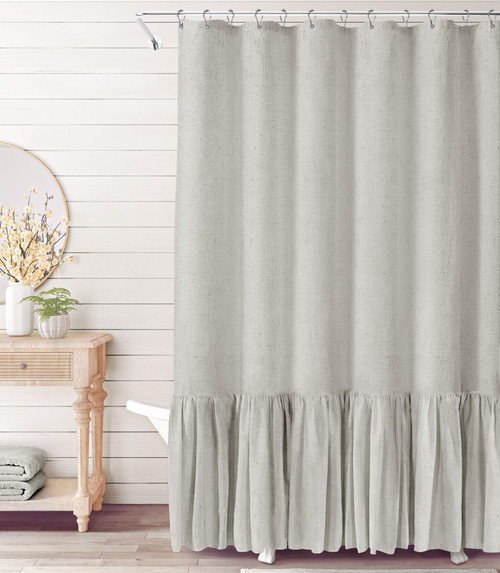 Stall Shower Curtain 54 x 72 Farmhouse Grey Shower Curtain with A Ruffle Hem Linen Blend Shower Curtain for Bathroom Natural Gray