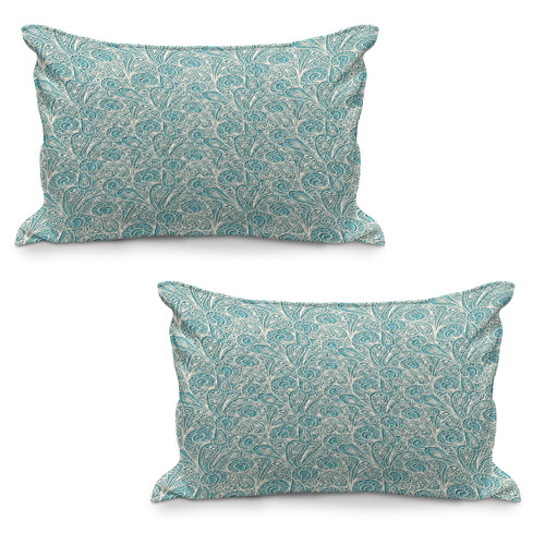 Ambesonne Teal Quilted Pillowcover Set of 2, Classical Lace Style Pattern with Romantic Feminine Elements Inspired Art Print, Standard King Size Pillow Cover for Bedroom, 36" x 20", Teal Beige