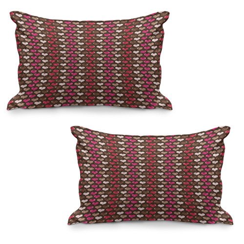 Ambesonne Abstract Quilted Pillowcover Set of 2, Romantic Heart Shapes Vibrant Love Valentines Day Girls Graphic Illustration, Standard King Size Pillow Cover for Bedroom, 36" x 20", Brown Fuchsia
