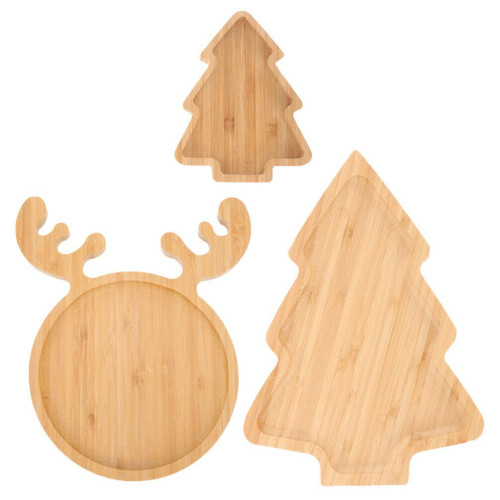 BESTOYARD 3pcs Wooden Appetizer Tray Christmas Tree Reindeer Antler Shaped Sushi Serving Tray Japanese Sashimi Plate Snack Dessert Candy Dish for Restaurant Home Wedding Candle Holder Tray