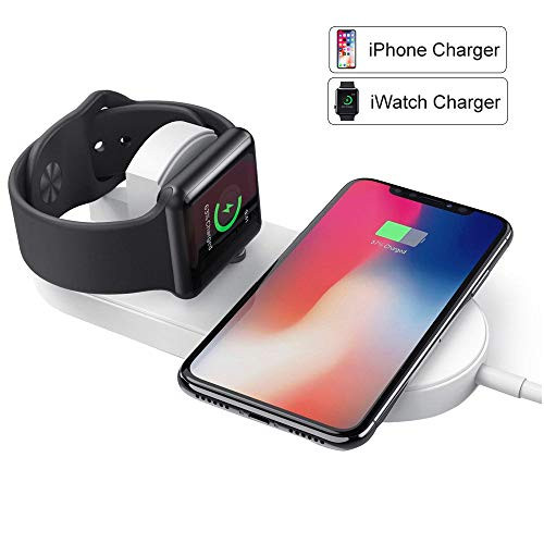 2 in 1 Charging Pad, Yuqico Wireless Charger Fast Charging Stand Compatible iPhone X/8 Plus/8 & Apple Watch Series 1/2/3 & Samsung Android & All Qi-Enabled Devices