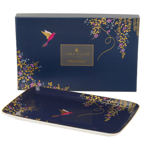 Portmeirion Sara Miller London Chelsea Trinket Tray | 7.4 Inch Serving Tray for Dessert, Cookies, and Candies | Made from Fine China with Gold Detail | Handwash Only