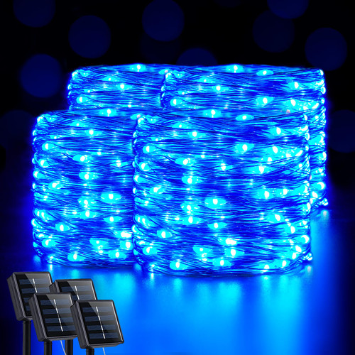 JMEXSUSS 4 Pack 200 LED Solar Fairy Lights, 66ft Blue Solar String Lights Outdoor Waterproof, 8 Modes Copper Wire Solar Christmas Lights for Tree Garden Christmas Wedding Party Decorations JMEXSUSS 4 Pack 200 LED Solar Fairy Lights, 66ft Blue Solar String Lights Outdoor Waterproof, 8 Modes Copper Wire Solar Christmas Lights for Tree Garden Christmas Wedding Party Decorations