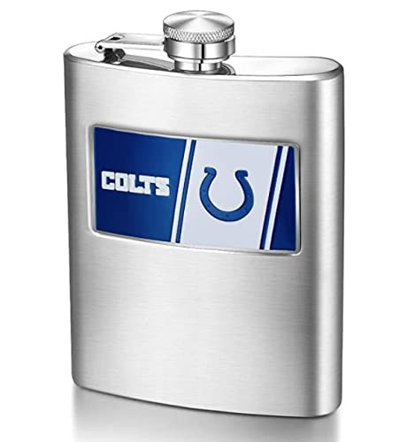 Match-Up Promotions NFL Indianapolis Colts 8-Ounce Matte Finished Stainless Steel Hip Flask with Rectangular Team Emblem and Funnel