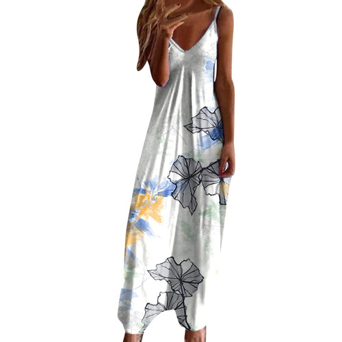 Flowy Maxi Dresses for Women Maxi Dresses for Women Summer Sleeveless Boho Sundress Casual V Neck Long Dresses Beach White