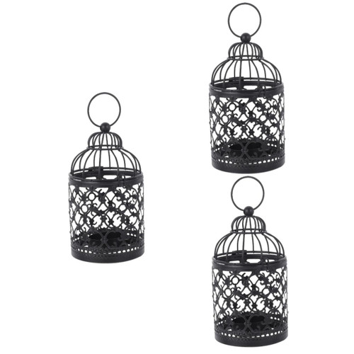 HOMSFOU 3pcs Candlestick Metal Flower Candle Holder Metal Bird Cage Votive Cups Vintage Pillar Candle Holder Hanging Lantern Stand White Lanterns Tabletop Decoration Iron Burner Tea Candle