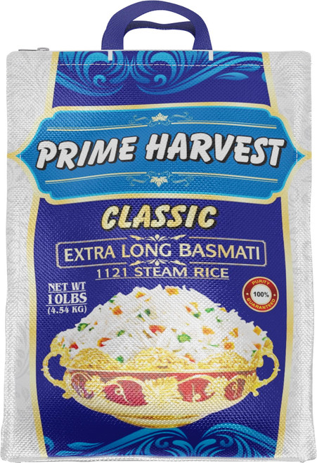 Prime Harvest Basmati Rice 10lbs Premium Classic - Extra Long Grain, 10-Pound rice bag, 1121 Steam Rice | Aged and Authentic | White