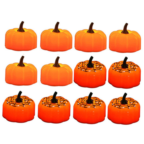 BESTOYARD 12pcs Pumpkin Candle Light Halloween Ornaments Halloween Decorations LED Pumpkin Lights Pumpkin Candle Lamps Outdoor Decoration Autumn Decor LED tealights LED Halloween Candles 3D