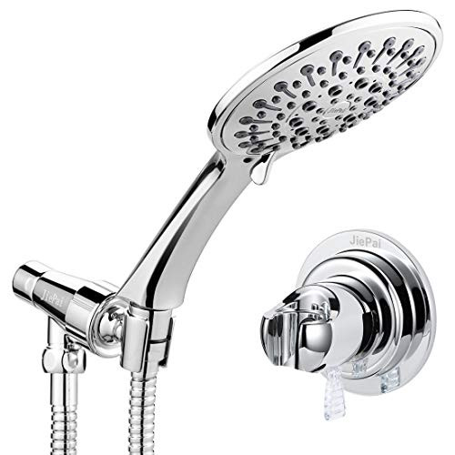 JiePai Handheld Shower Head Kit with Holder/Hose-High Pressure Showerhead with 6 Spray Settings-Bathroom Shower Head with Hose,Handheld Shower Arm Bracket Mount,Suction Cup Shower Head Holder-Chrome)