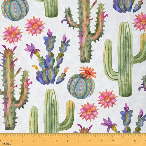Feelyou Cute Cactus Outdoor Fabric by The Yard, Natural Boho Succulent Thorny Plants Upholstery Fabric for Chairs, Botanical Green Plants Decorative Fabric for Home DIY Projects, 2 Yards, Colorful