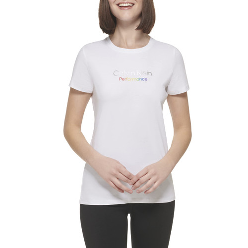 Calvin Klein Performance Women's CKP Pride Logo Short Sleeve T-Shirt, White, Small
