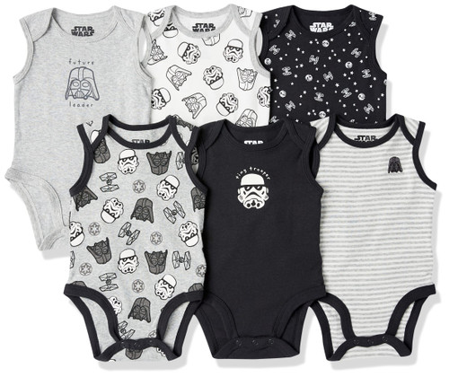 Amazon Essentials Disney | Marvel | Star Wars Baby Boys' Sleeveless Bodysuits, Pack of 6, Star Wars Tiny Trooper, 18 Months