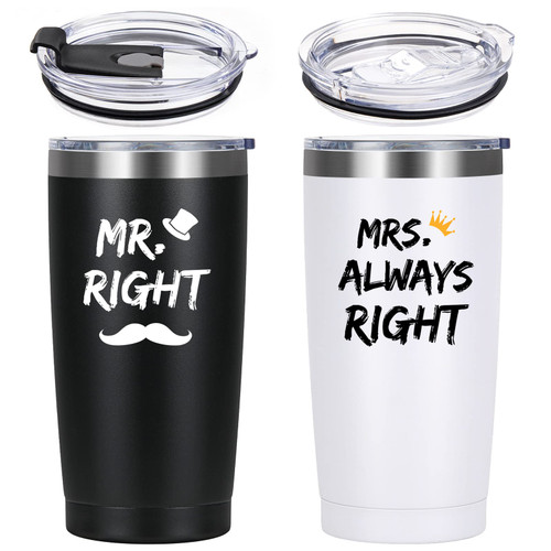 LiqCool Wedding Gifts for Couples, Mr Right Mrs Always Right Tumbler, His and Hers Gifts for Anniversary Bridal Shower Engagement, 20 Oz Tumbler with Lid for Newlyweds His Her Husband Wife Bride Groom