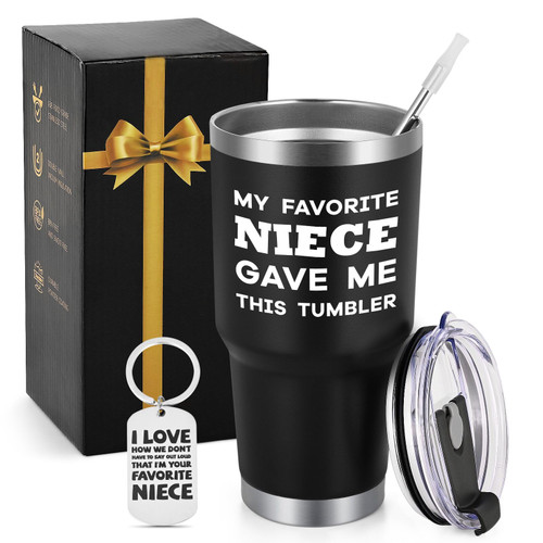 GINGPROUS Uncle Gift Aunt Gift from Niece, My Favorite Niece Gave Me This Tumbler Funny Birthday Christmas Gifts for Uncle Aunt Tumbler, 30 Oz Uncle Tumbler with Keychain and Lid, Black