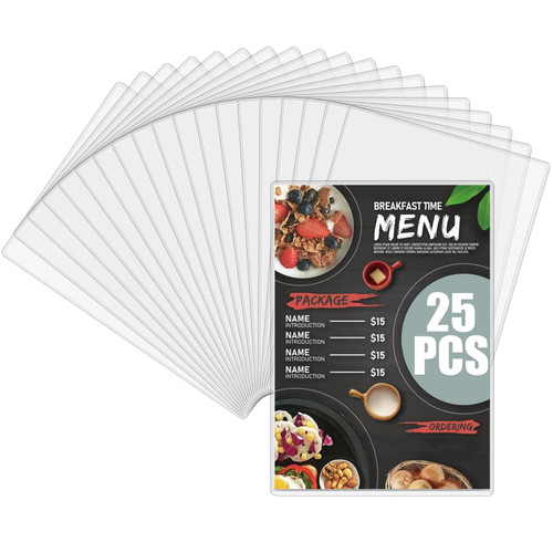 YAYODS 25 Pack Menu Covers 8.5 x 11 2 View Plastic Restaurant Menu Covers Clear Menu Holder Single Page Vinyl Menu Sleeves for Restaurants, Bars, Cafes, Food & Drink