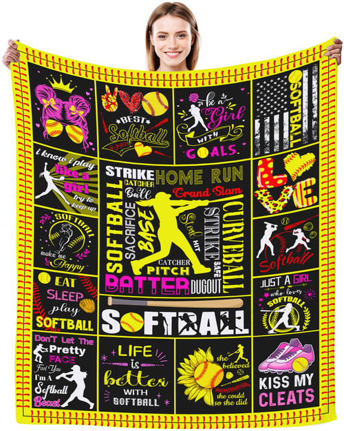 Softball Blanket Ultra Soft Warm Flannel Throw Blanket Softball Lover Softball Team Blankets Gifts for Girls Adults Kids 50"X40"