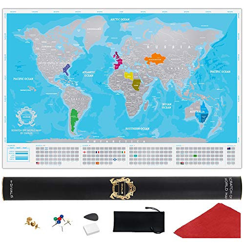 Blue Scratch Off World Map Poster - Extra Large Blue and Silver Scratchable Map - Premium Travel World Map - Best XL Globetrotter Map Gift - Laminated Scratch Off Map of The World Blue Scratch Off World Map Poster - Extra Large Blue and Silver Scratchable Map - Premium Travel World Map - Best XL Globetrotter Map Gift - Laminated Scratch Off Map of The World