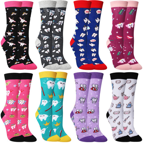 Vicenpal 8 Pairs Dental Socks Women Funny Dental Assistant Gift Novelty Teeth Socks Teeth Pattern Crew Socks Cute Dentist Gift Bulks for Nurse Teacher, 6-12 Vicenpal 8 Pairs Dental Socks Women Funny Dental Assistant Gift Novelty Teeth Socks Teeth Pattern Crew Socks Cute Dentist Gift Bulks for Nurse Teacher, 6-12