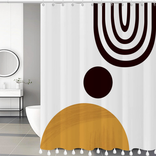 TOENGS Boho Shower Curtains for Bathroom Black and Yellow Long Shower Curtain with Tassel Pendants Modern Boho Decor - 72" x 78" Bohemian Mid Century Western Abstract Waterproof Bath Curtain