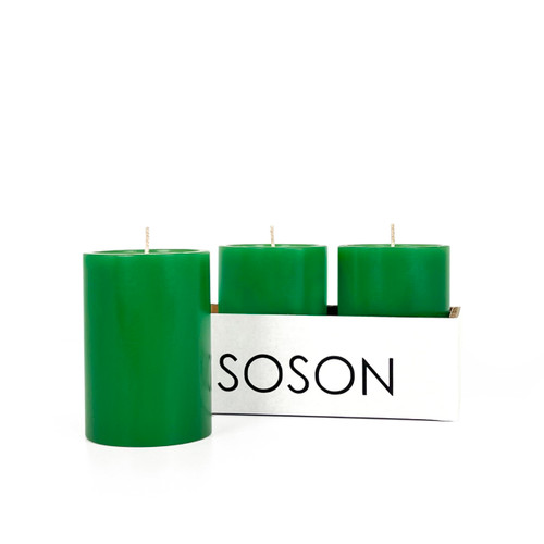 Simply Soson 3x4 Inch Green Pillar Candles Set of 3 - Unscented Candles - Large Candle for Candle Holders - Velas Decorativas - Green Candles Pillar Colored Candles Fall Pillar Candles