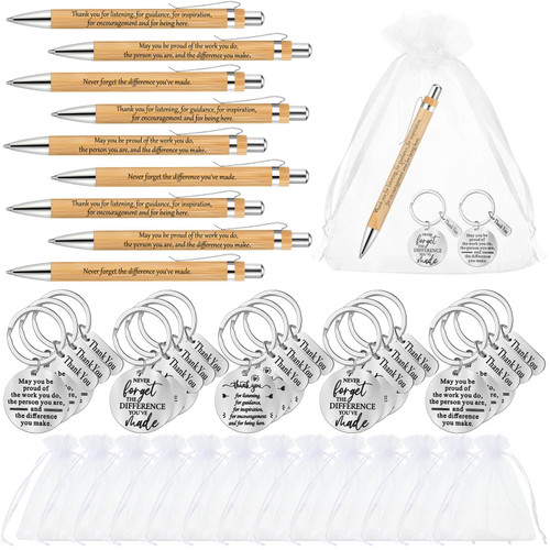 Qilery 90 Pcs Employee Appreciation Gifts Thank You Gifts 30 Pcs Ballpoint Pen with Stylus Tip 30 Pcs Inspirational Gift Keychain with 30 Pcs Organza Bags for College Coworker Nurse Teacher Staff Gift