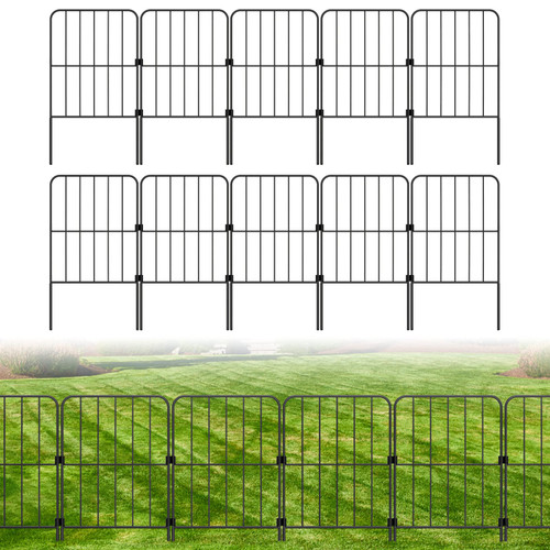 PINPON Decorative Garden Fence 10 Pack Animal Barrier Fence 10ft(L) x 24in(H) Rustproof Metal Wire Section Edging Fencing Panel for Outdoor Yard Landscape Patio, Square PINPON Decorative Garden Fence 10 Pack Animal Barrier Fence 10ft(L) x 24in(H) Rustproof Metal Wire Section Edging Fencing Panel for Outdoor Yard Landscape Patio, Square