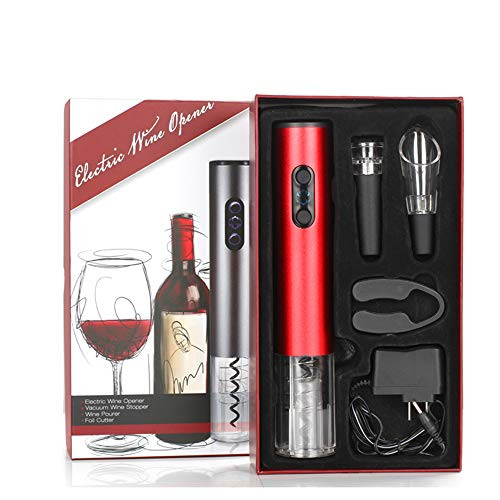 Electric Wine Bottle Opener, Rechargeable Cordless Automatic Corkscrew Wine Bottle Opener Gift Set with Foil Cutter, Wine Pourer and Vacuum Stopper