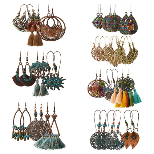 MEILIANJIA Boho National Style Water Drop Bohemian Vintage Statement Long Dangle Earrings for Women Drop Dangle Earrings (21 Pairs)