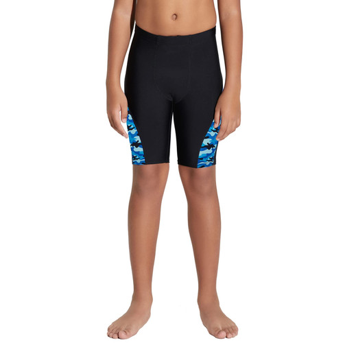 LEAO Youth Boys Swim Jammers Solid Swimsuit UPF 50+ Sun Pretection Quick Dry Athletic Swimming Shorts Black/Camo XS