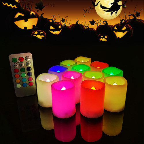 12 Pack Colour Changing Votive Candles with Timer Multicolor Battery Operated Candles LED Flameless Tealights Electric Fake Realistic Candles for Halloween Christmas Thanksgiving Party Decoration 12 Pack Colour Changing Votive Candles with Timer Multicolor Battery Operated Candles LED Flameless Tealights Electric Fake Realistic Candles for Halloween Christmas Thanksgiving Party Decoration