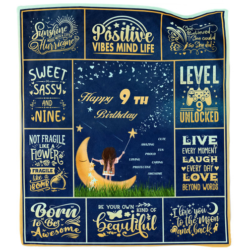 Ebmdsia 9 Year Old Girl Birthday Gifts Blanket, Gifts for 9 Year Old Girl, 9 Year Old Girl Gifts, Birthday Gifts for 9 Year Old Girl, 9th Birthday Decorations for Girls Throw Blanket 60"X50"