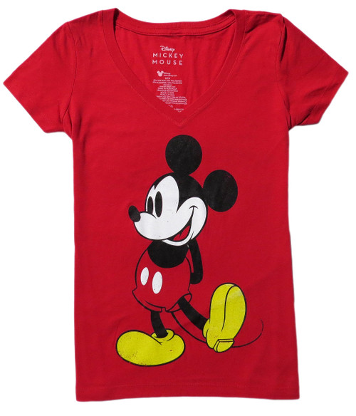 Disney Womens Mickey Mouse Stand V-Neck Tee (as1, Alpha, s, Regular, Regular, Red)