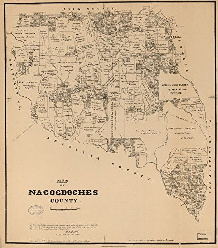 Map: 1881 of Nacogdoches County. Copyright 1881, W.C. Walsh Commissioner General Land Office State of Texas|Cadastral Landowners|Nacogdoches County|Nacogdoches County|Real Property|Texas|