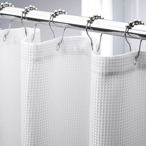 AmazerBath Waffle Shower Curtain 72 x 96 Inches, White Shower Curtain Extra Long Shower Curtain Fabric with Waffle Weave Heavy Duty Hotel Quality Bathroom Shower Curtains