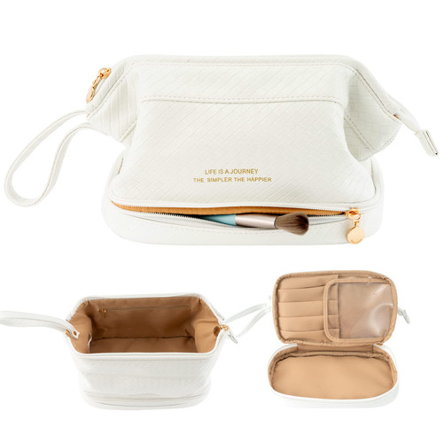 Abiudeng Large Makeup Bag,Double Layer Cosmetic Bag,Travel Leather Makeup Bag, Cosmetic Travel Bags,Portable Leather Toiletry Bag-white Abiudeng Large Makeup Bag,Double Layer Cosmetic Bag,Travel Leather Makeup Bag, Cosmetic Travel Bags,Portable Leather Toiletry Bag-white