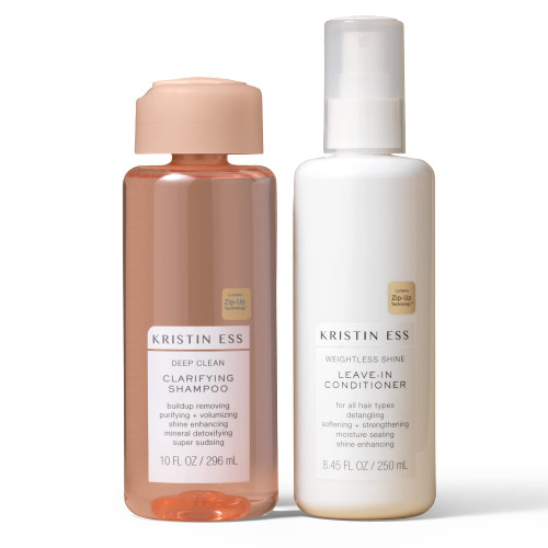 Kristin Ess Hair Deep Clean Clarifying Shampoo + Weightless Shine Leave In Conditioner Spray | Cleanse Build Up + Volumize Oily Hair | Shine Enhancing | Deep Moisture Leave In Conditioner Detangler Kristin Ess Hair Deep Clean Clarifying Shampoo + Weightless Shine Leave In Conditioner Spray | Cleanse Build Up + Volumize Oily Hair | Shine Enhancing | Deep Moisture Leave In Conditioner Detangler